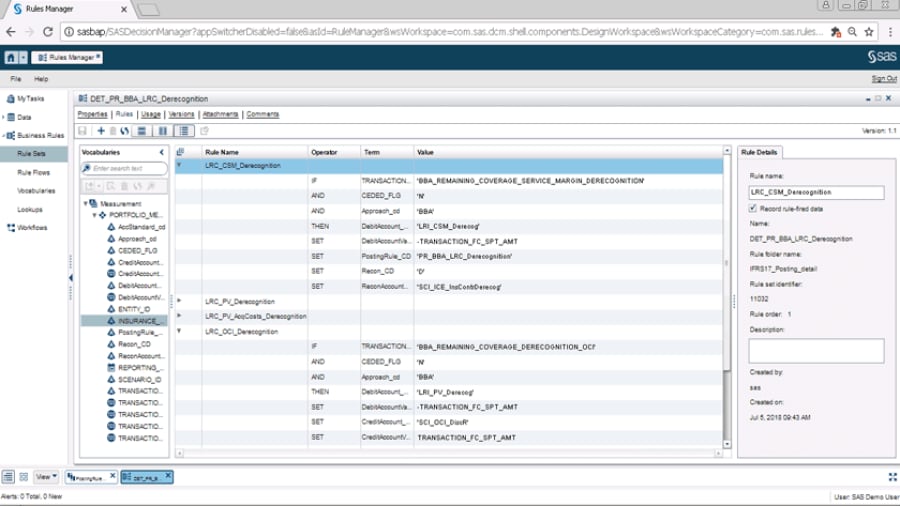 SAS Solution Content for IFRS 17 showing posting rules on desktop monitor