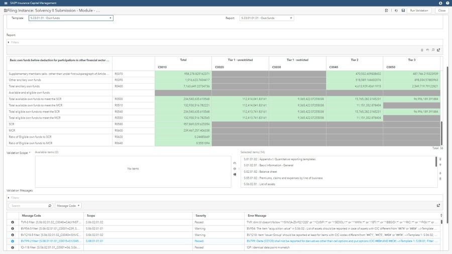 Screenshot of SAS Insurance Capital Management showing report in RGF