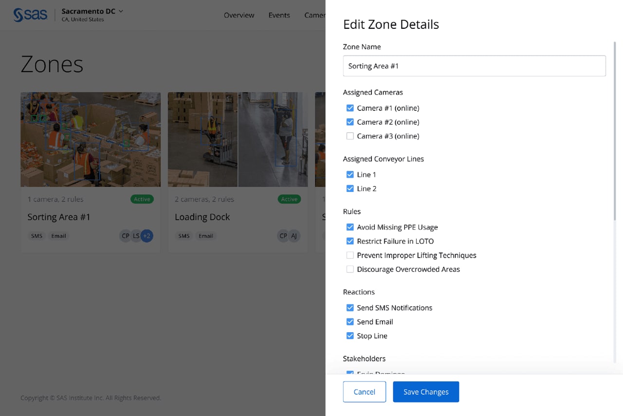 SAS Analytics for IoT Worker Safety Solution Edit or Create Monitored Zone screenshot