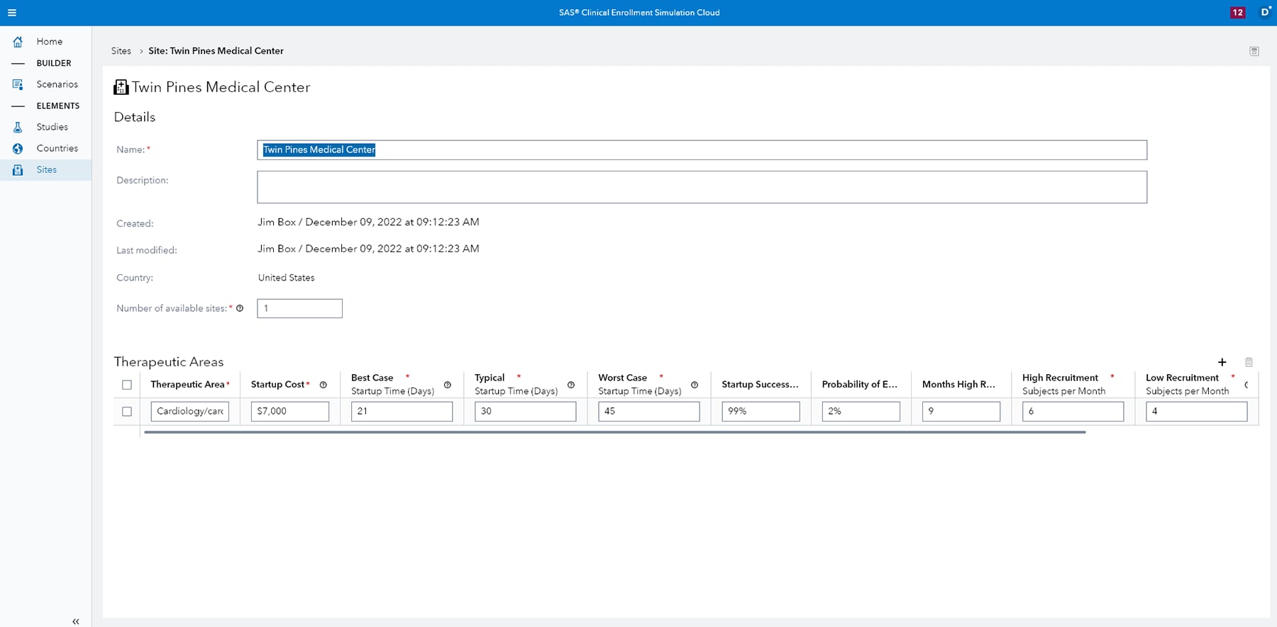 SAS Clinical Enrollment Simulation showing capturing variability screenshot