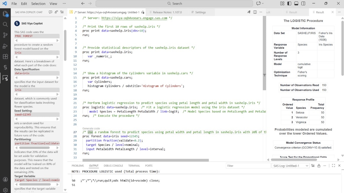 Screenshot of SAS Viya Copilot for code assistance
