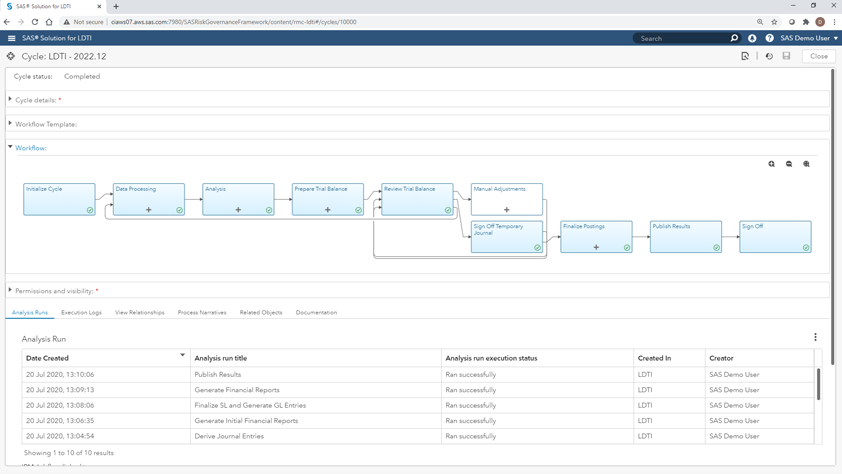 Screenshot of SAS Solution for LDTI showing improved workflow management