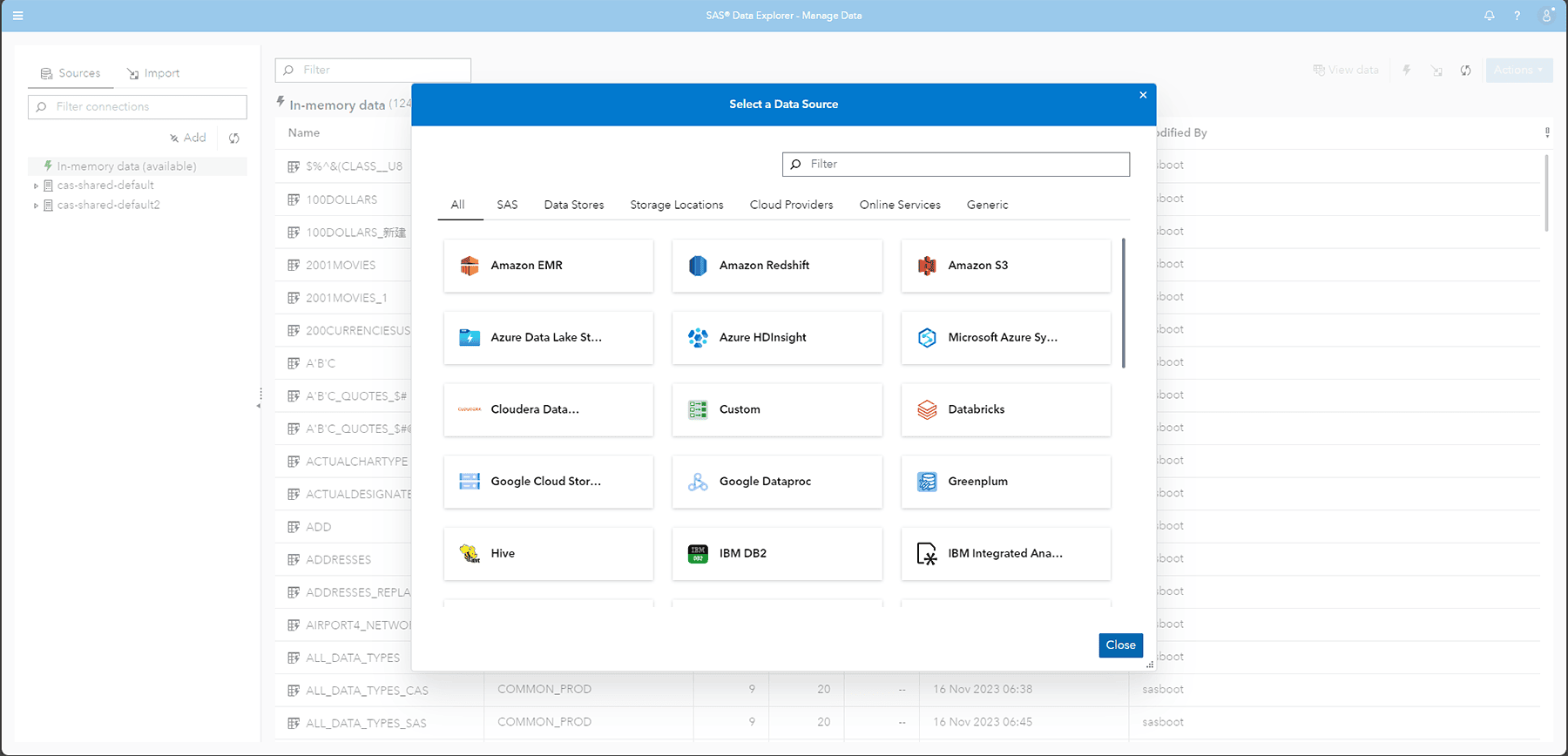 Screenshot showing SAS Data Management Access unified view