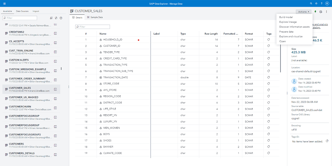 Screenshot showing SAS Data Management Access Simplify