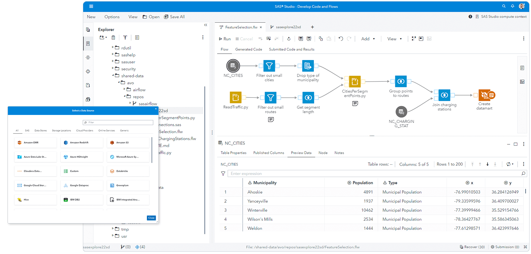 Screenshot of SAS Studio no code with highlights