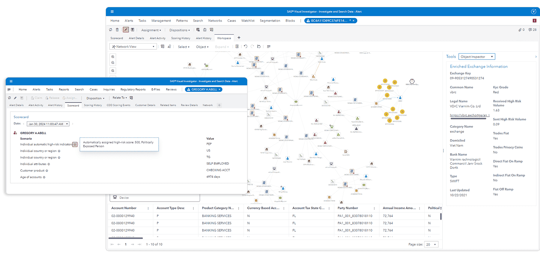Screenshot of SAS Anti-Money Laundering with highlights