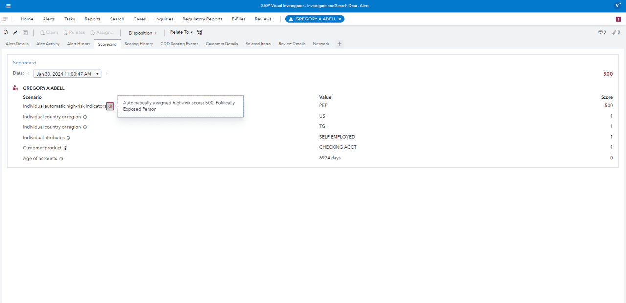 SAS Anti-Money Laundering screenshot showing perpetual KYC