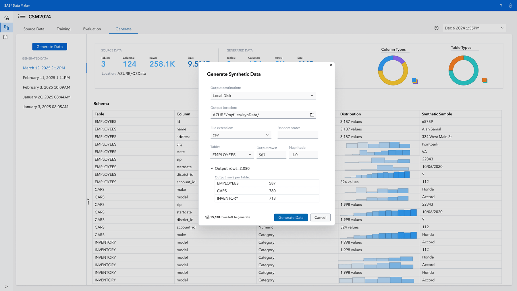 Screenshot of SAS Data Maker - generate data lightbox